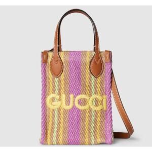 Gucci Logo Vertical Tote Jute Super Mini NWT